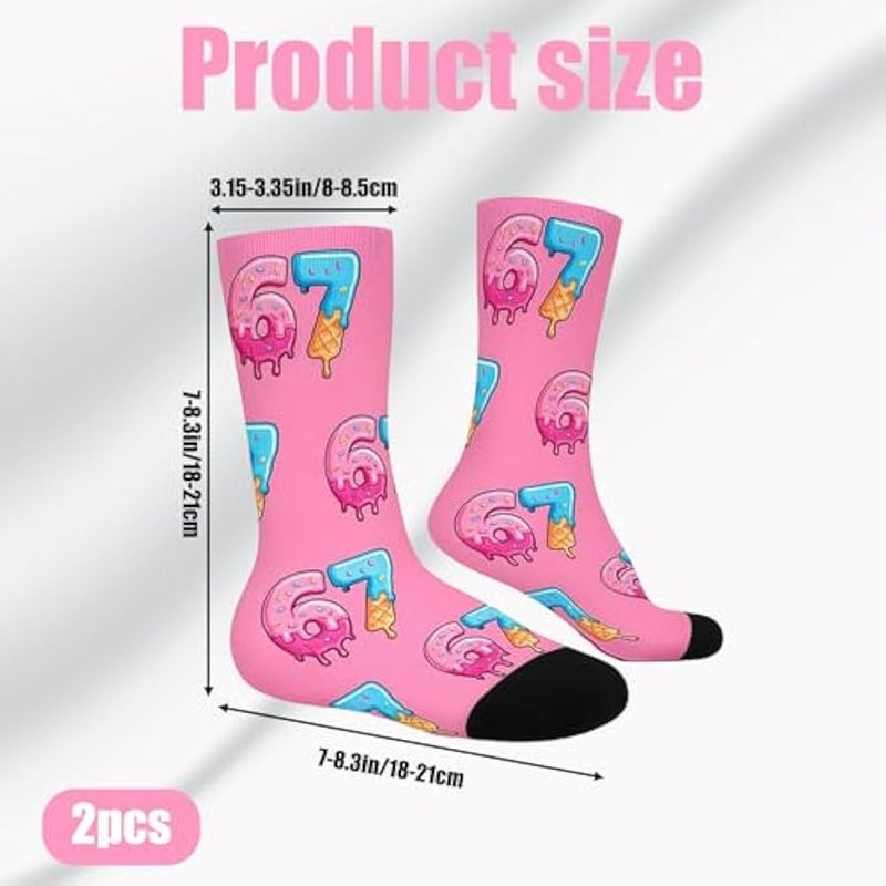 Funny Number Meme Socks, Ice Cream Six Seven Meme Crew Socks, Casual Wear Novelty Socks For Teenagers And Young Adults, Pink And Blue Two-Pack - Image 2